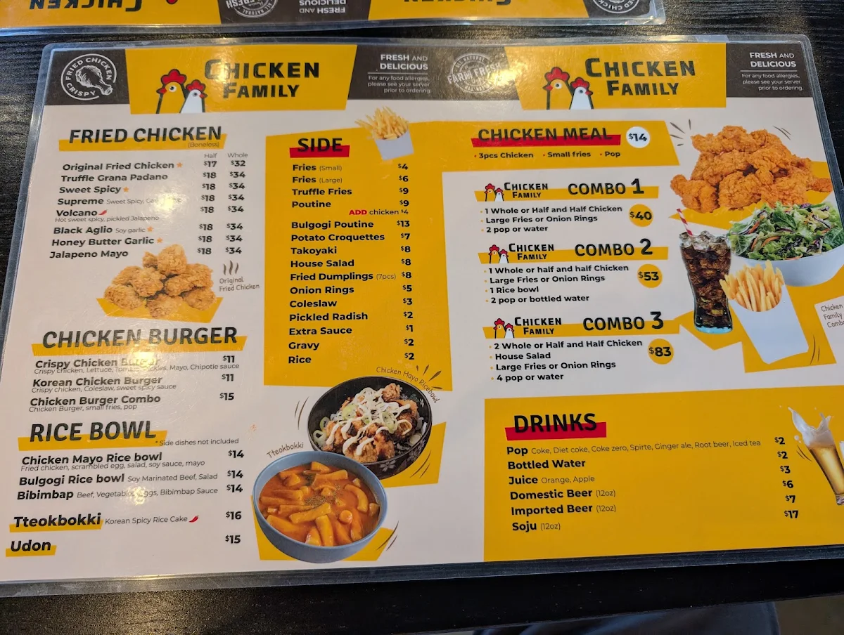 Menu, Chicken Family