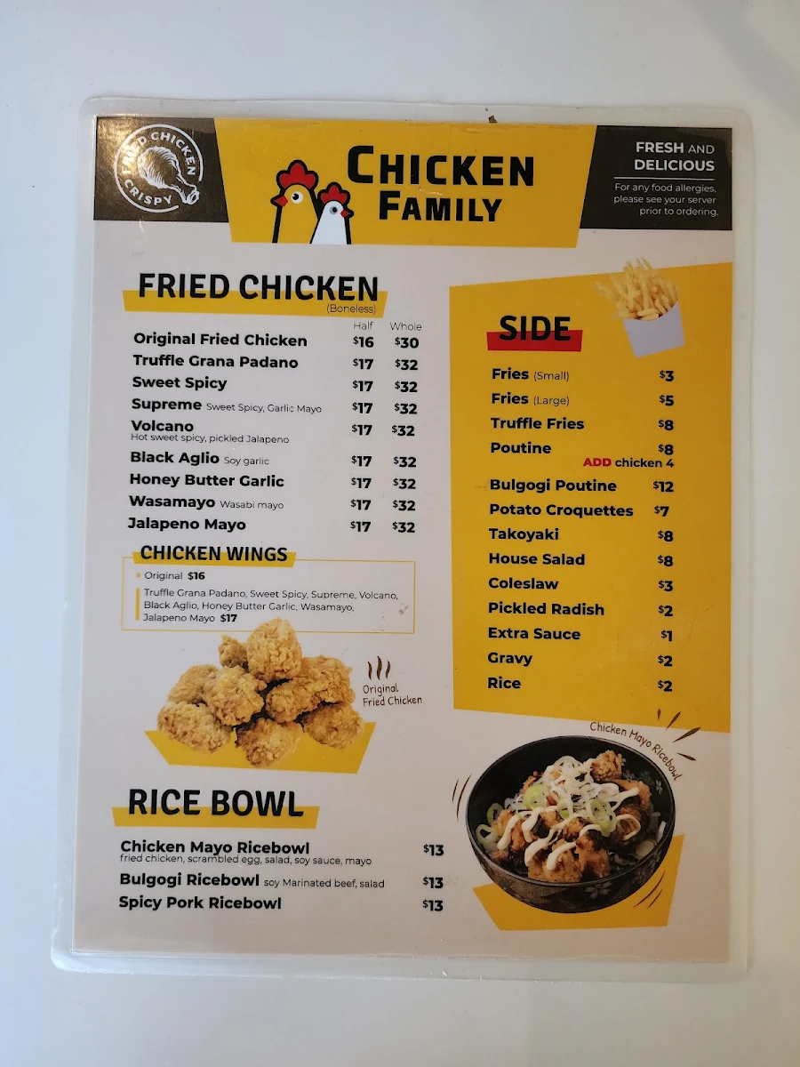 Menu, Chicken Family