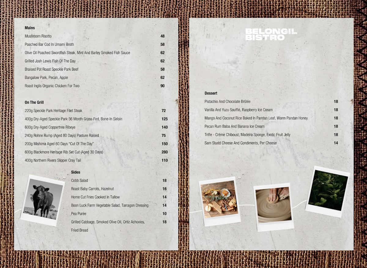 Menu, The Belongil Bistro