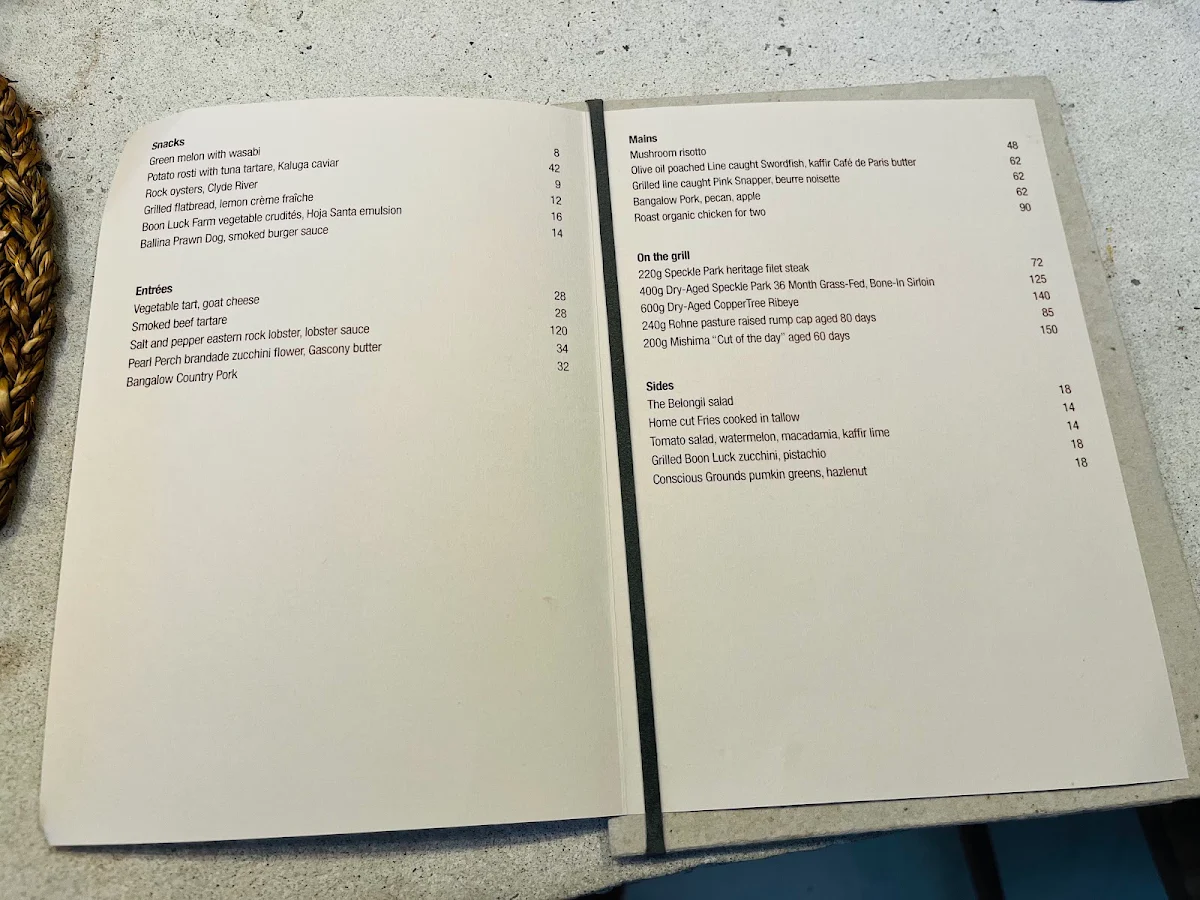 Menu, The Belongil Bistro