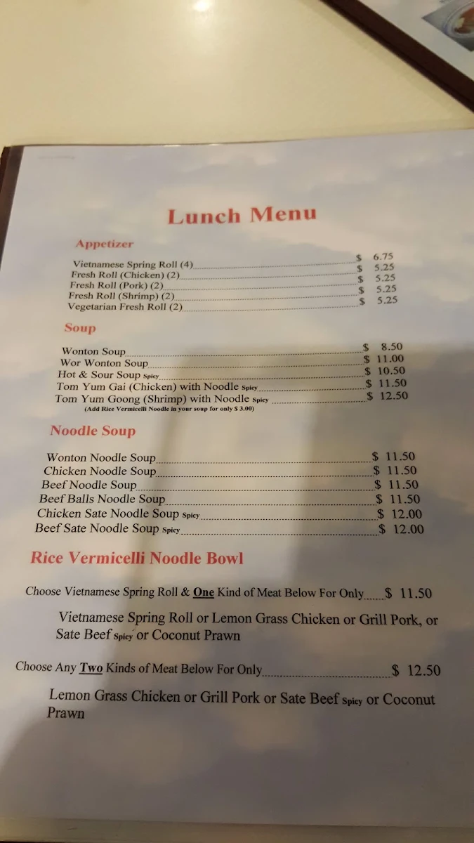 Menu, Saigon 75