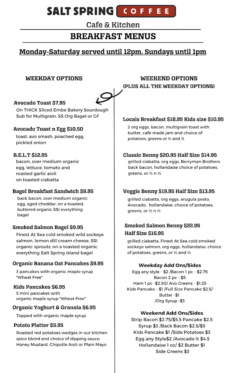 Menu, Salt Spring Coffee - Ganges Cafe & Kitchen