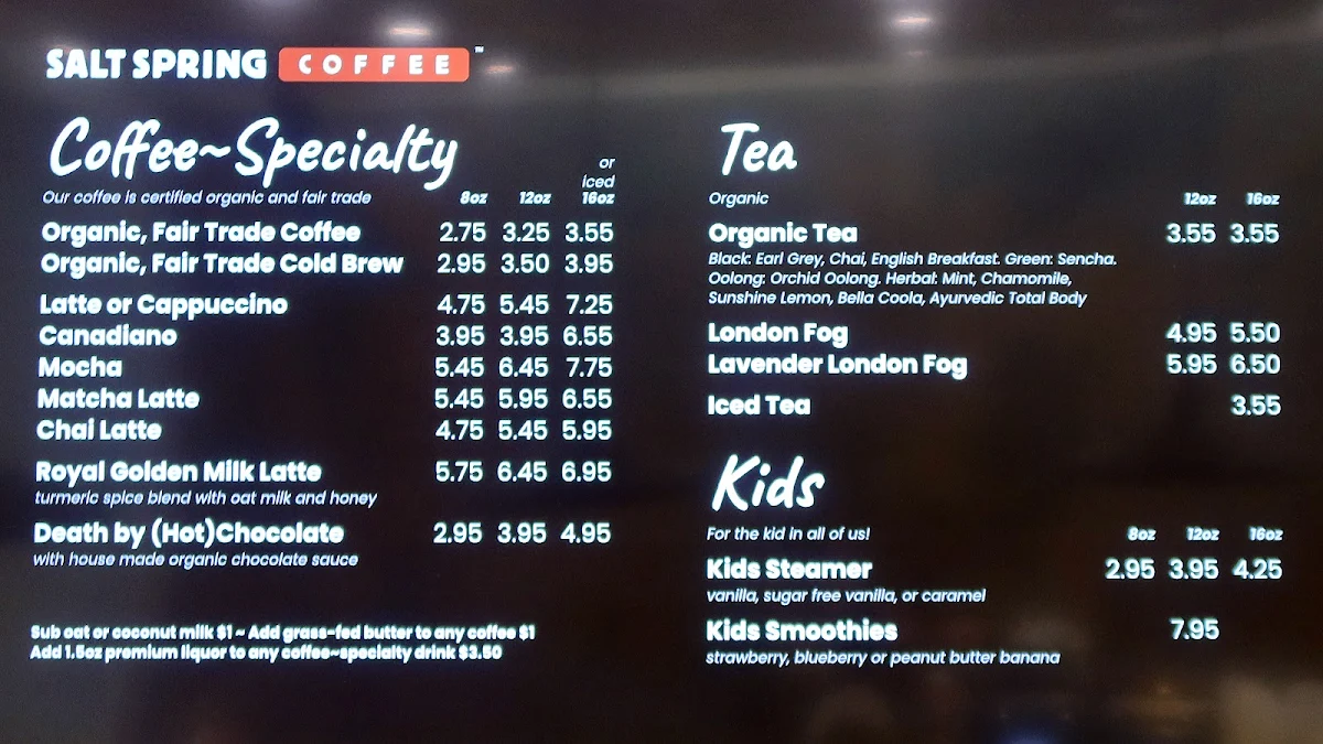 Menu, Salt Spring Coffee - Ganges Cafe & Kitchen