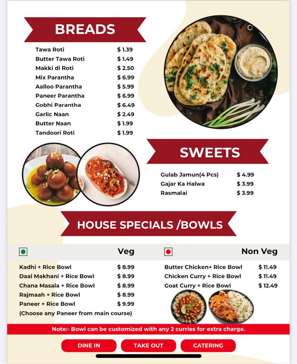 Menu, Noor Indian Restaurant & Cafe