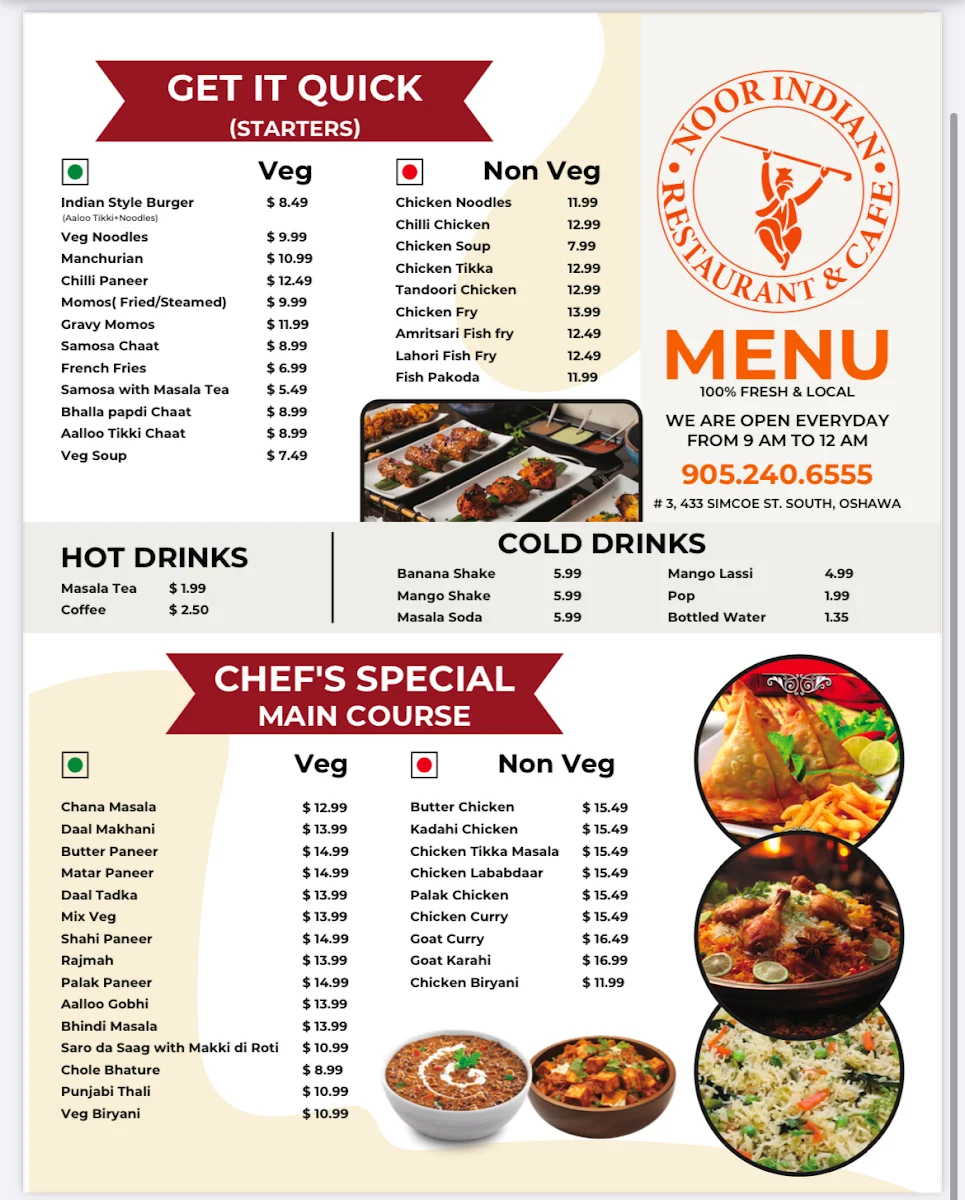 Menu, Noor Indian Restaurant & Cafe