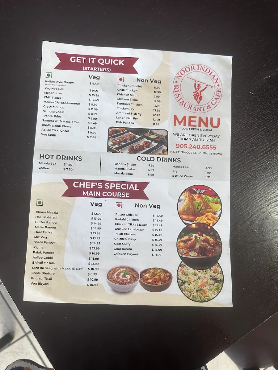 Menu, Noor Indian Restaurant & Cafe