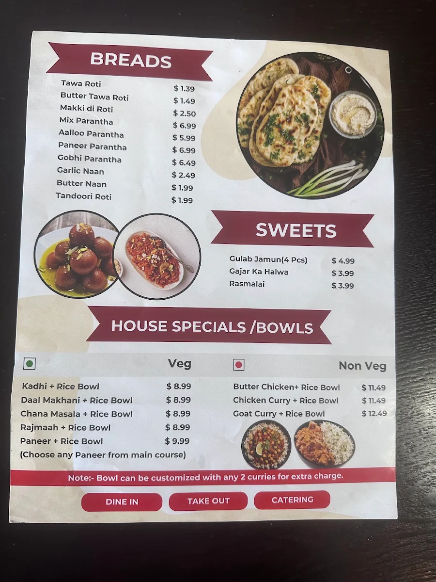 Menu, Noor Indian Restaurant & Cafe