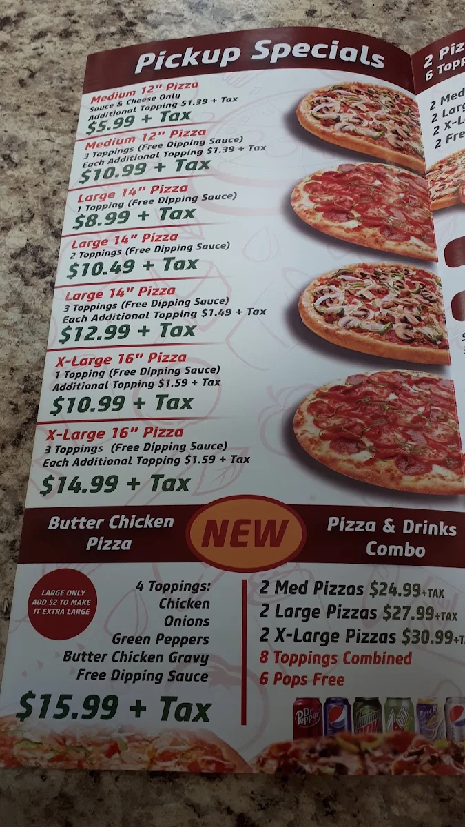 Menu, Moga's Pizza