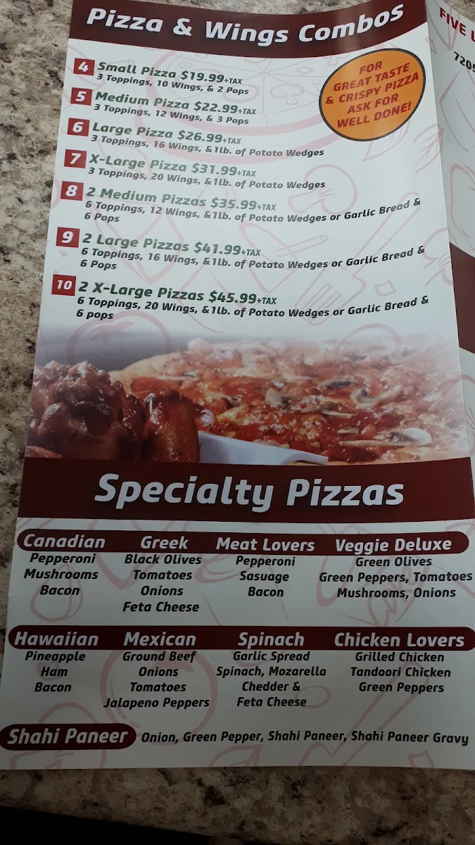 Menu, Moga's Pizza