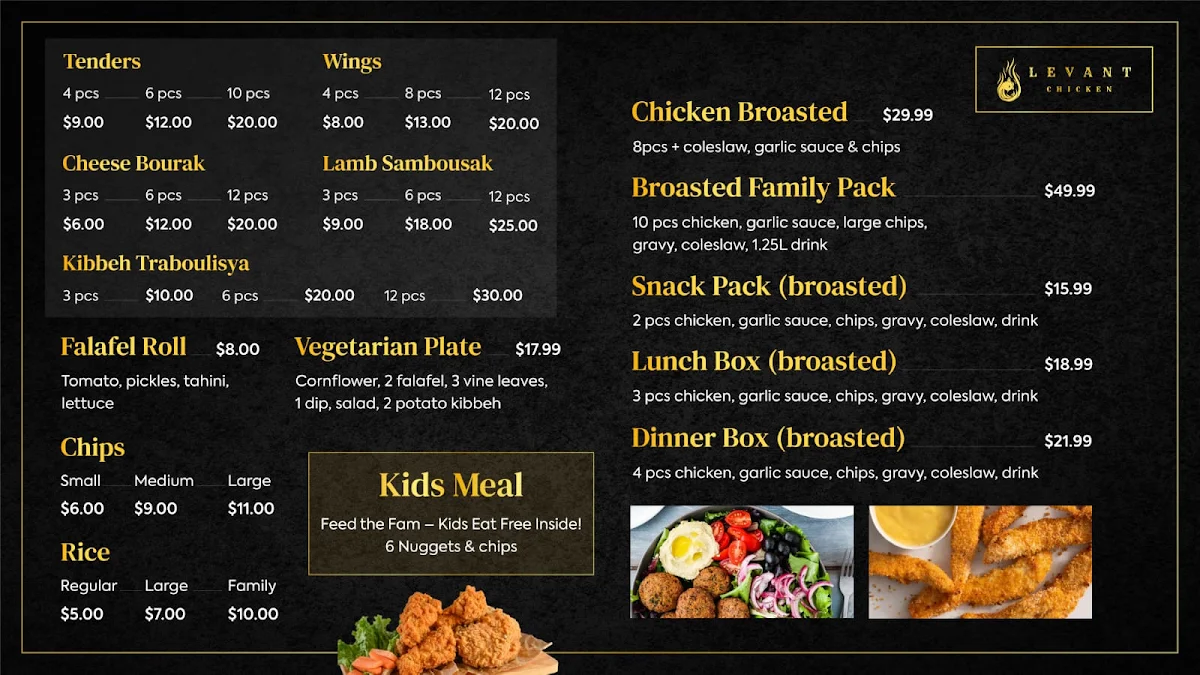 Menu, Levant Chicken