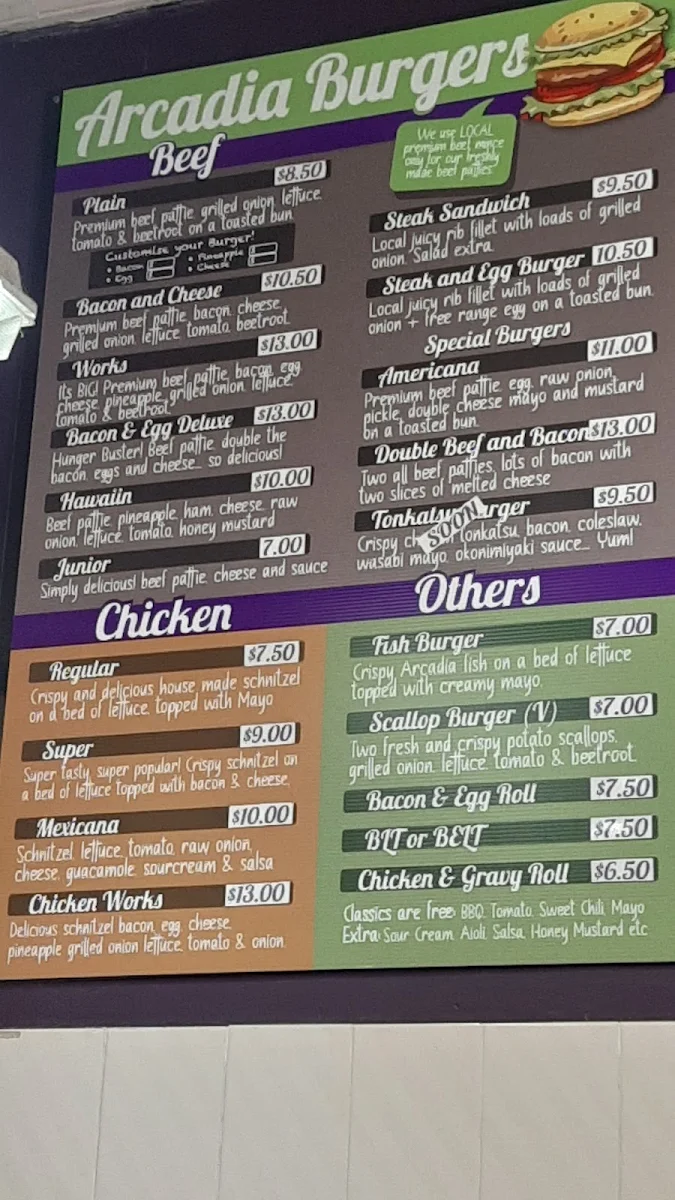 Menu, Arcadia Take Away & Coffee Lounge
