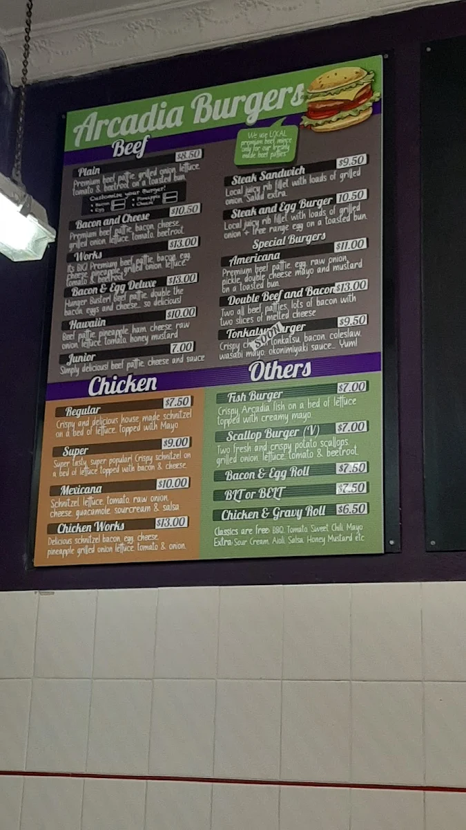 Menu, Arcadia Take Away & Coffee Lounge