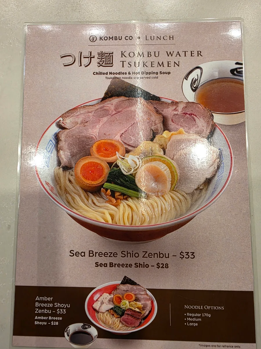 Menu, Kombu Co Ramen Bar