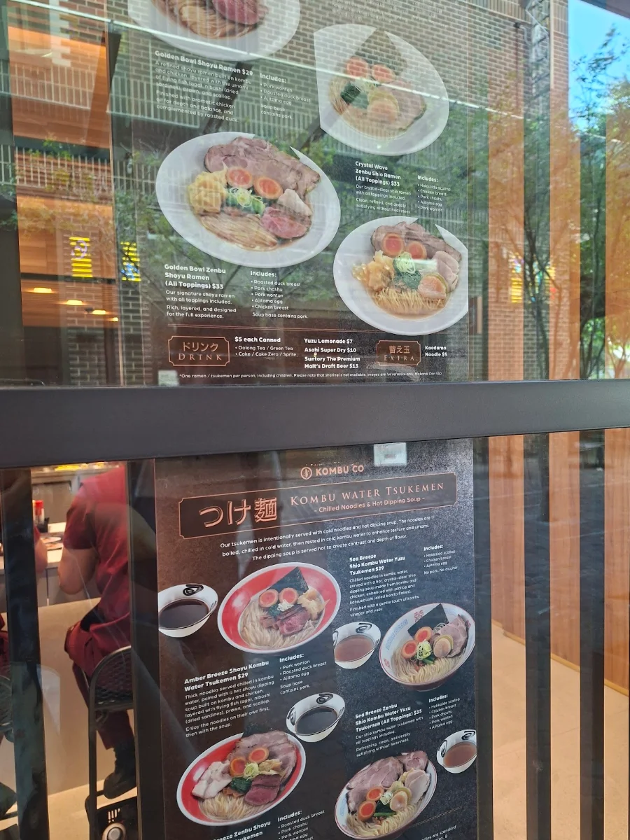 Menu, Kombu Co Ramen Bar