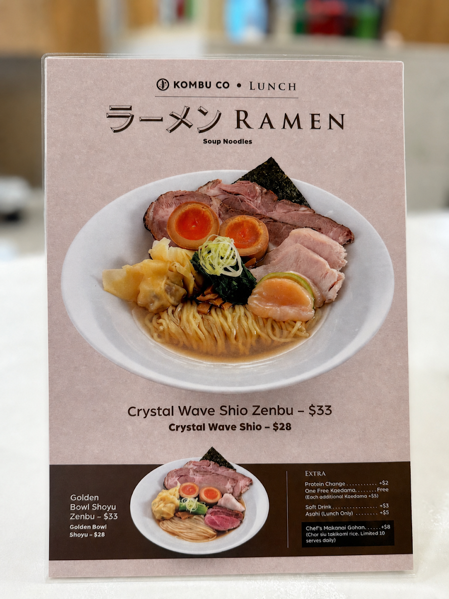 Menu, Kombu Co Ramen Bar