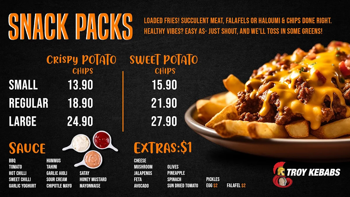 Menu, Troy Kebabs Willows