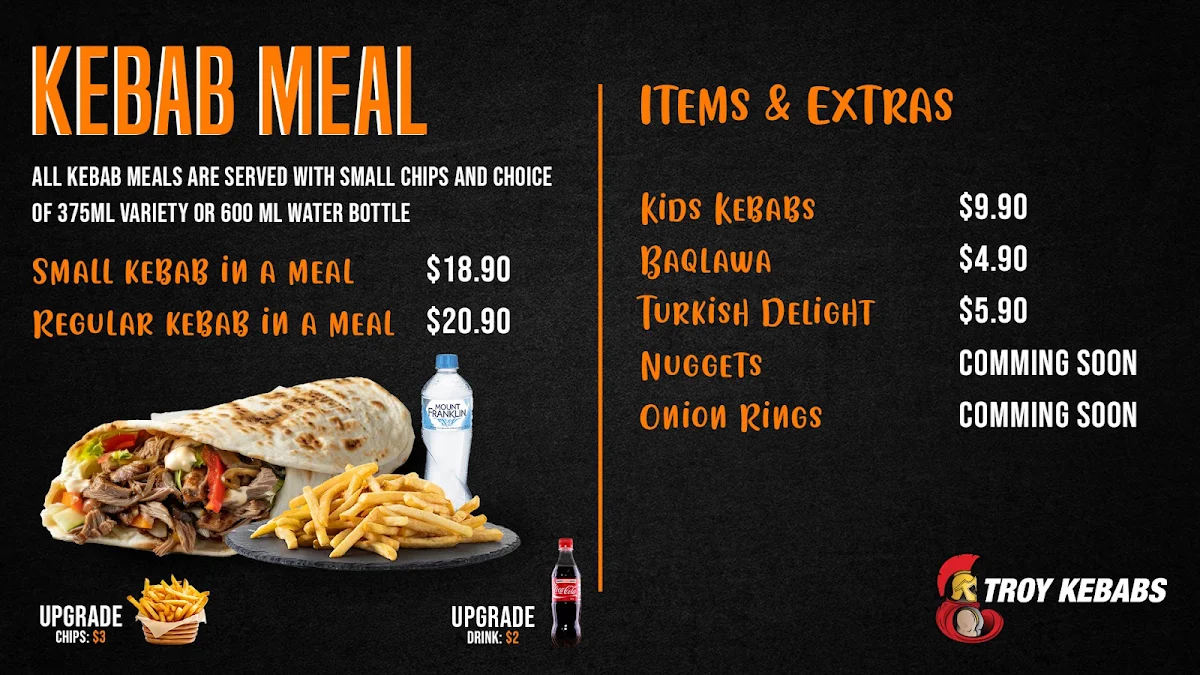 Menu, Troy Kebabs Willows