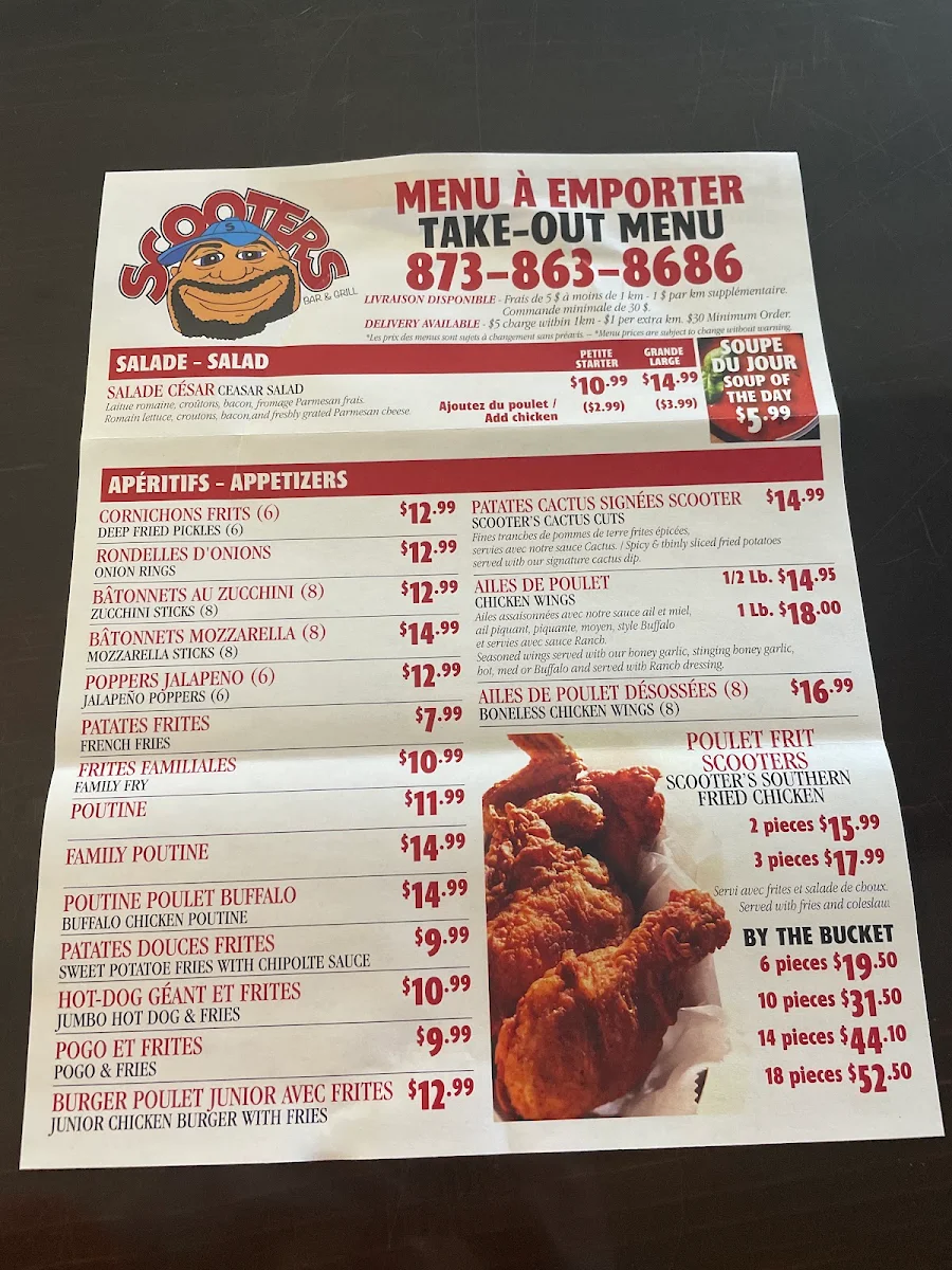 Menu, Scooters Bar & Grill