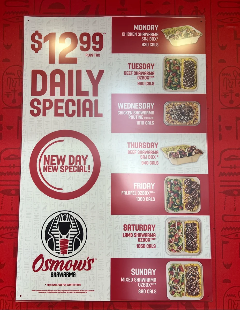 Menu, Osmow's Shawarma
