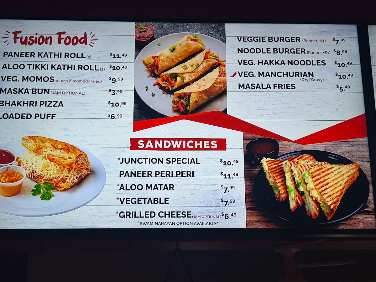 Menu, Junction - Indian Street Food (Winnipeg)