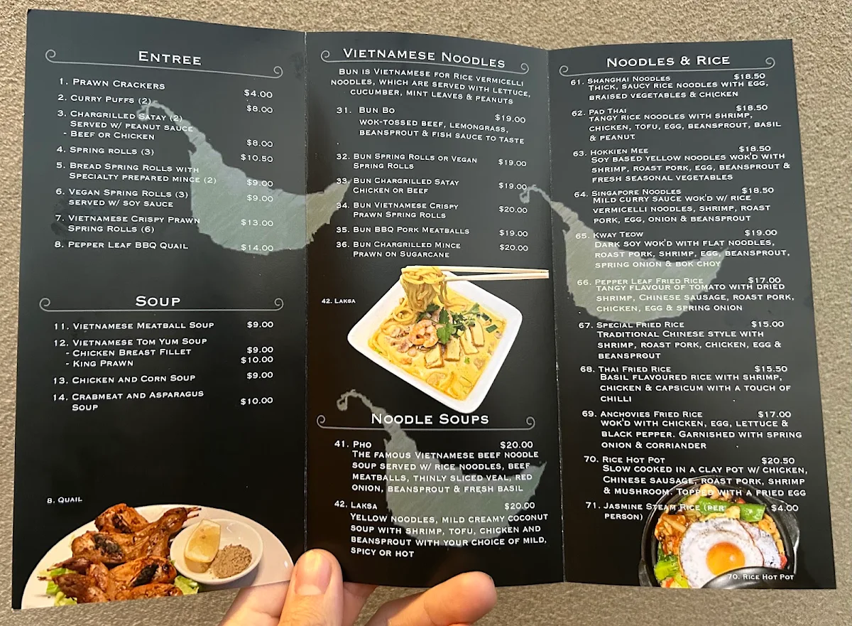 Menu, Pepper Leaf Innovative Asian Cuisine