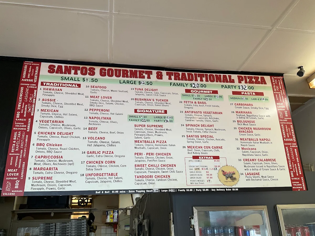 Menu, Santos Pizza