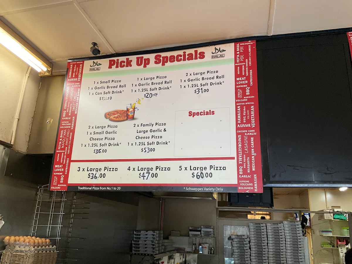 Menu, Santos Pizza