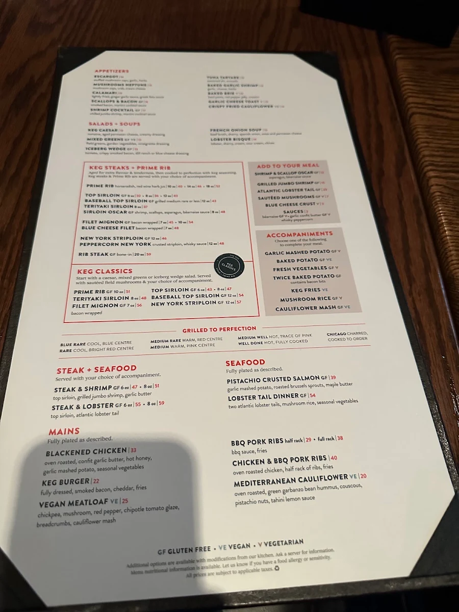 Menu, The Keg Steakhouse + Bar - Saskatoon Brighton