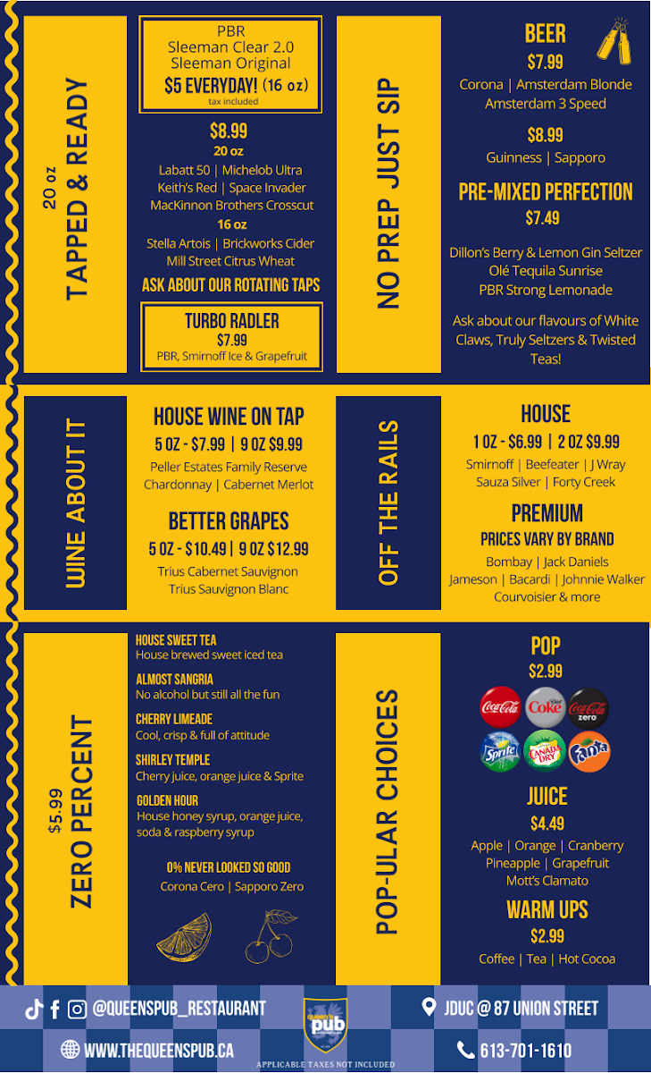 Menu, The Queen's Pub & Restaurant