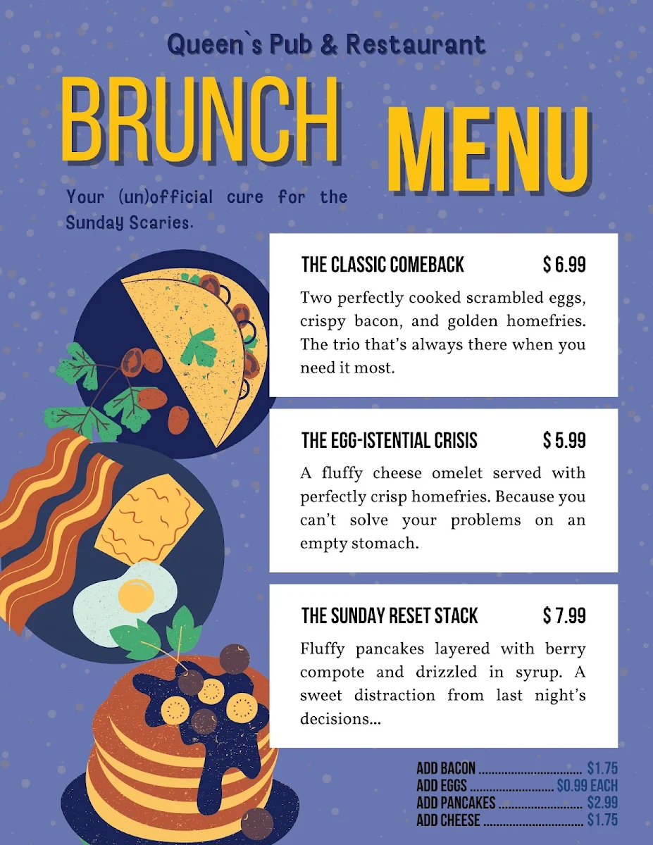 Menu, The Queen's Pub & Restaurant