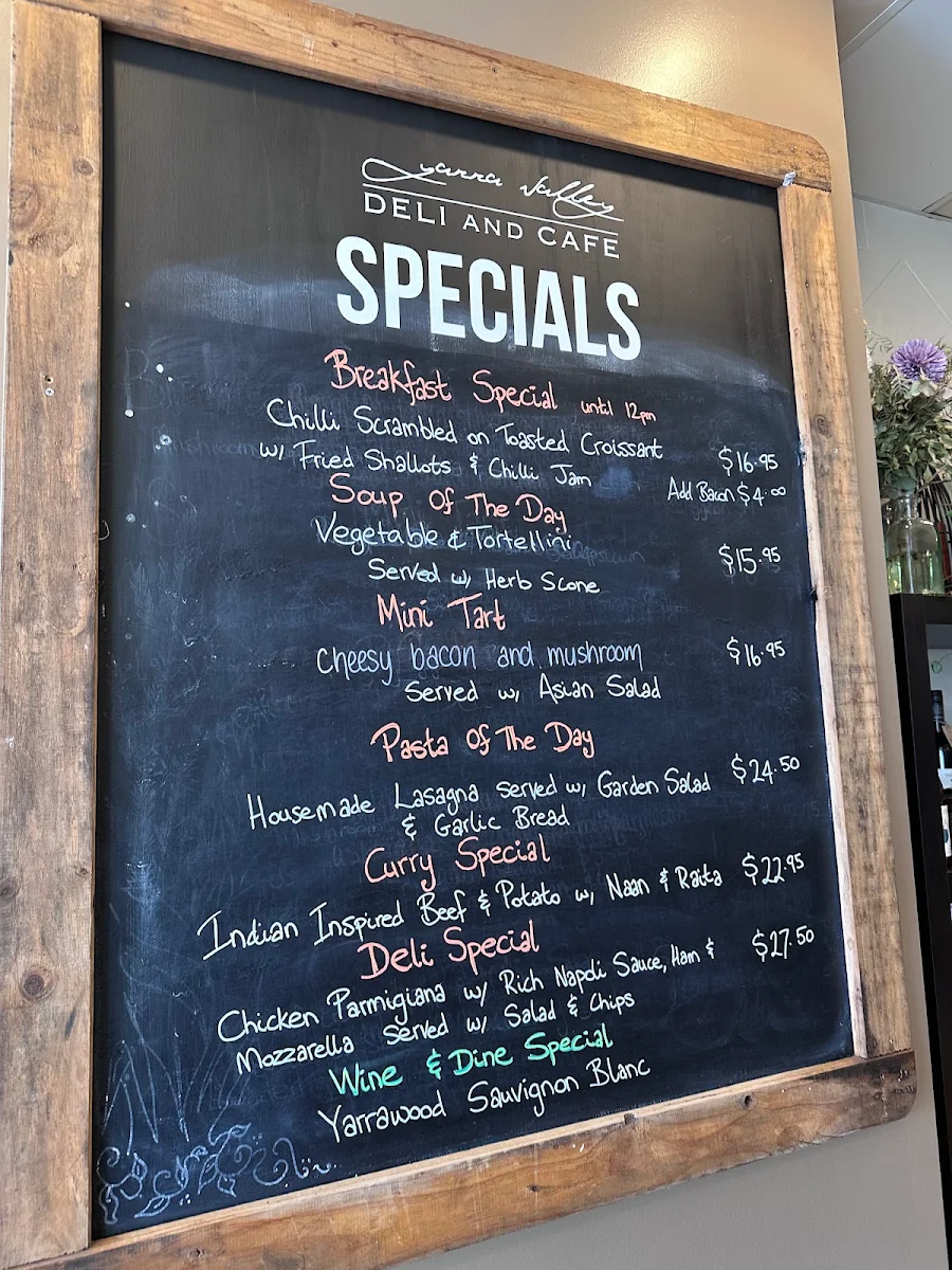 Menu, Yarra Valley Deli and Cafe