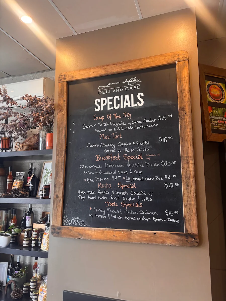 Menu, Yarra Valley Deli and Cafe
