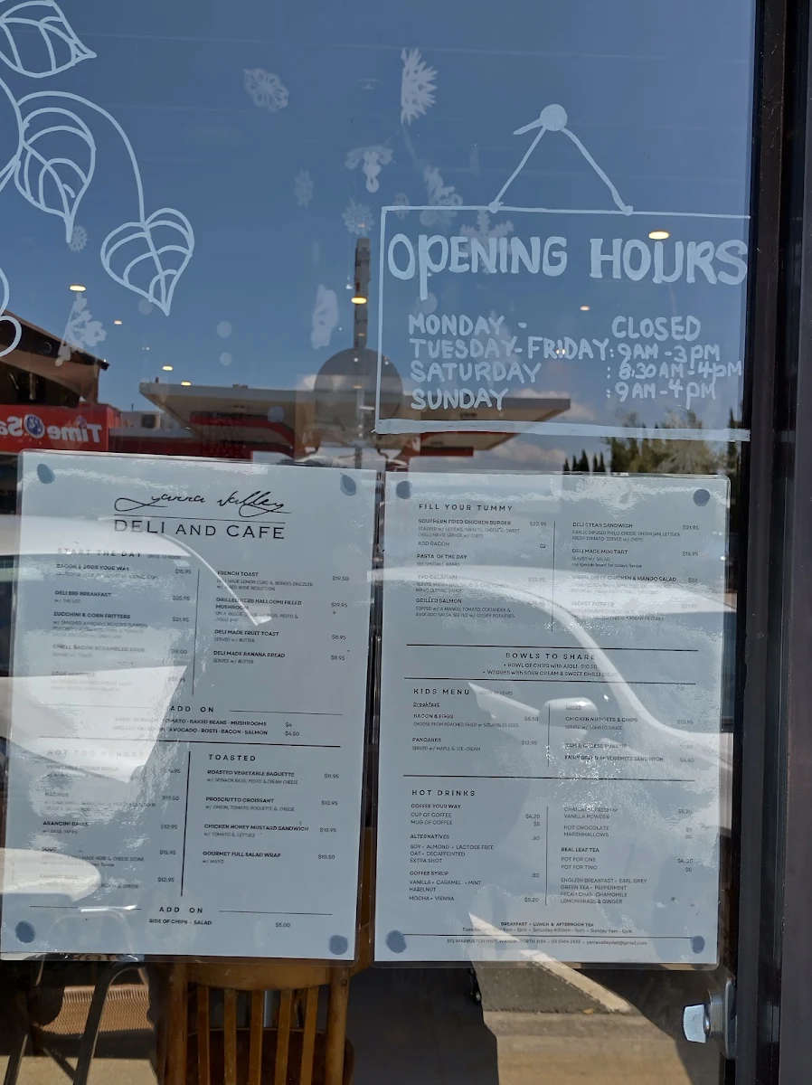 Menu, Yarra Valley Deli and Cafe