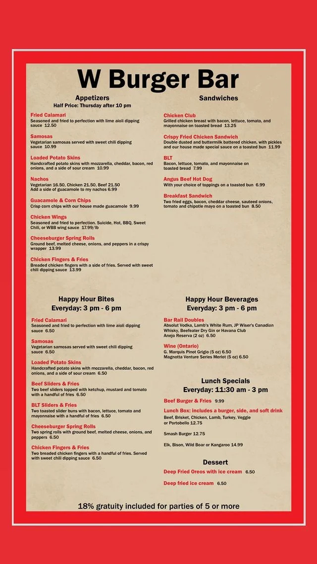 Menu, W Burger Bar