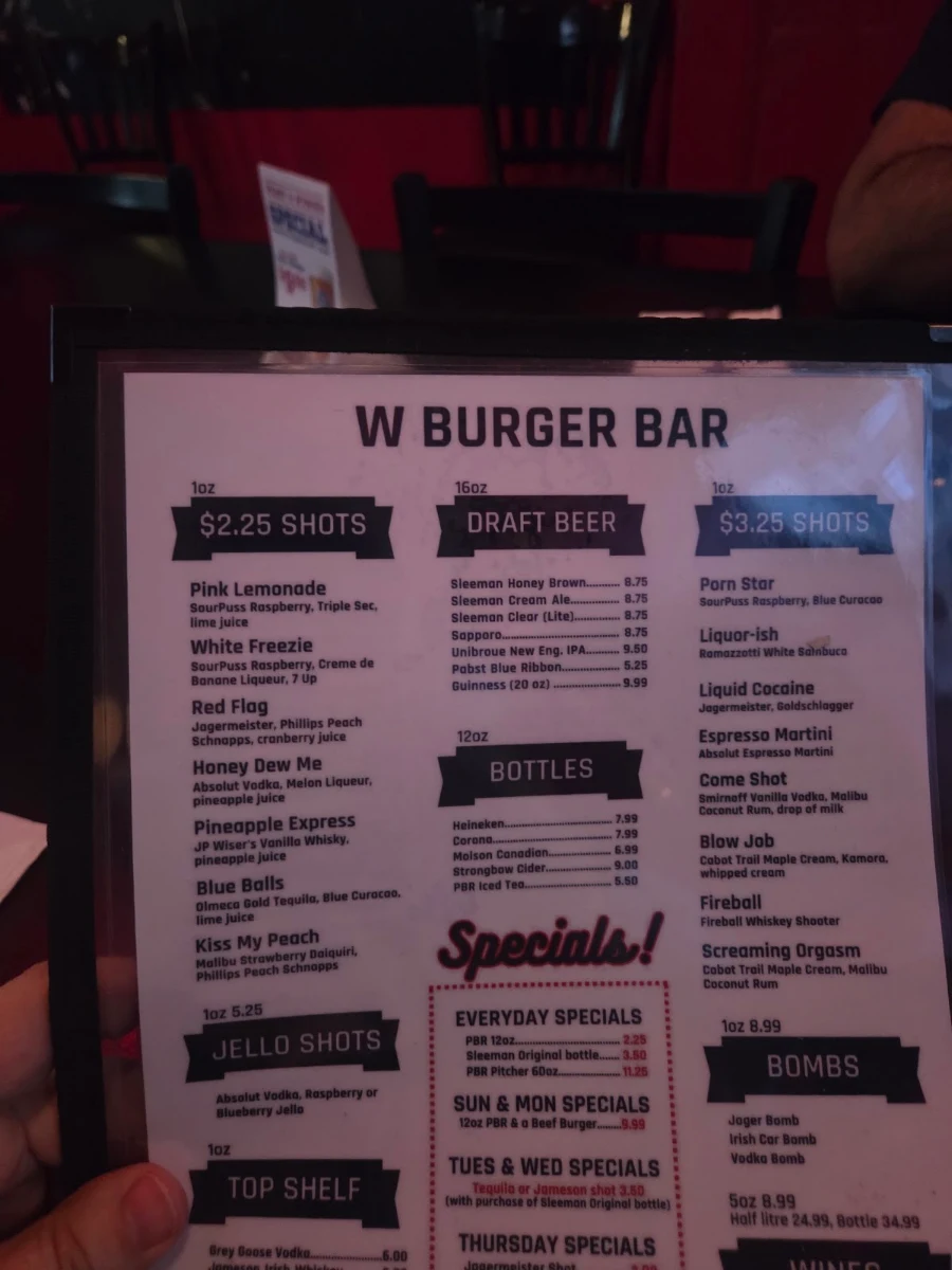 Menu, W Burger Bar
