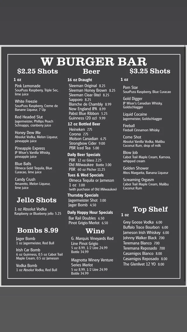 Menu, W Burger Bar