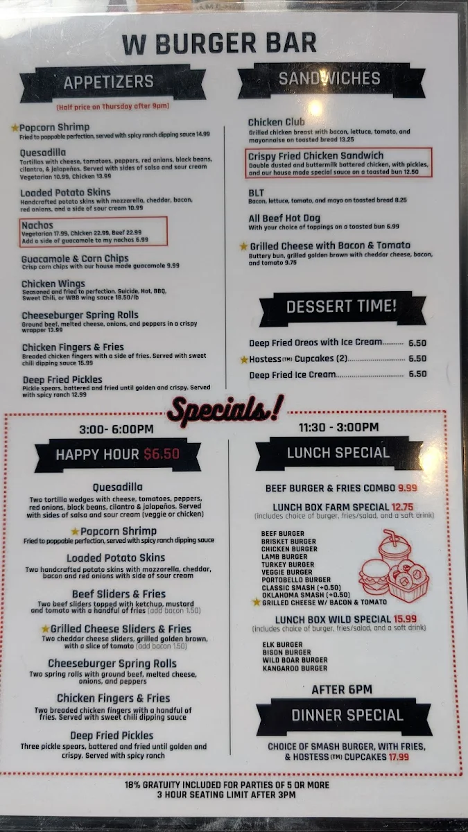 Menu, W Burger Bar