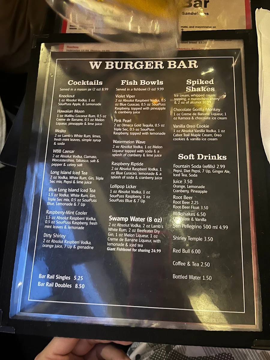 Menu, W Burger Bar