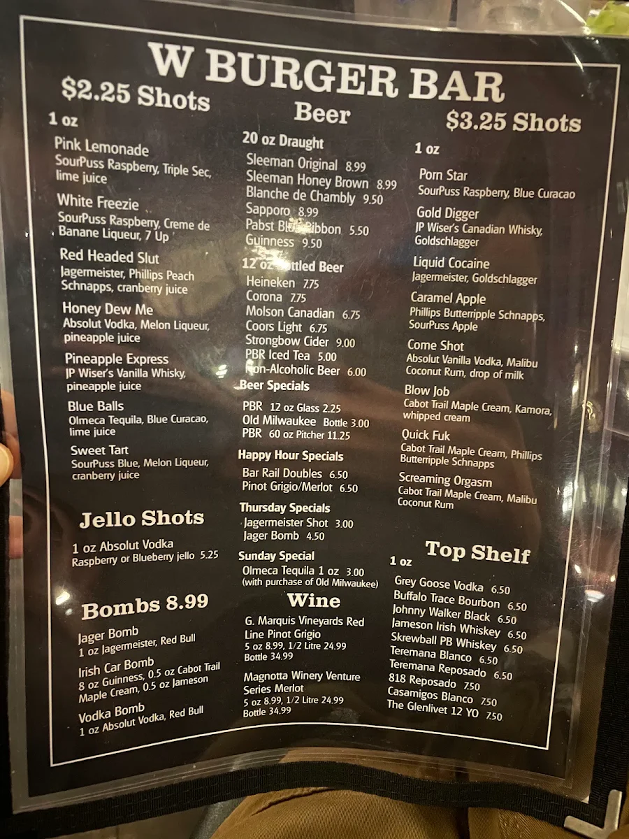 Menu, W Burger Bar