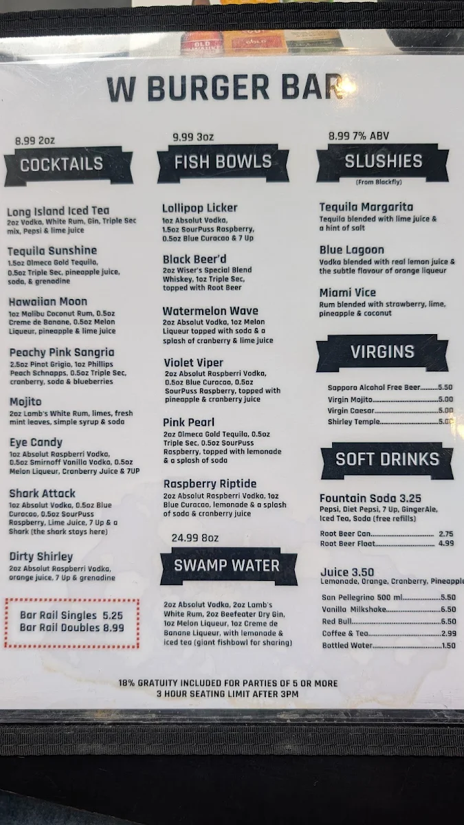 Menu, W Burger Bar