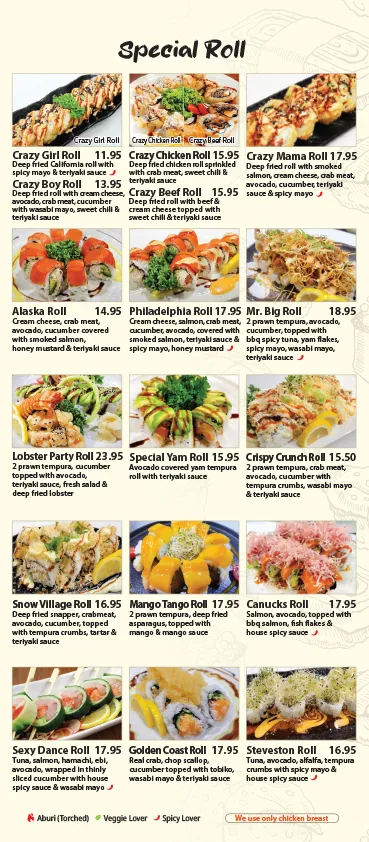 Menu, Sapporo Kitchen