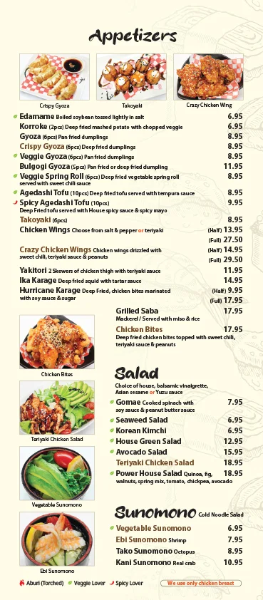 Menu, Sapporo Kitchen