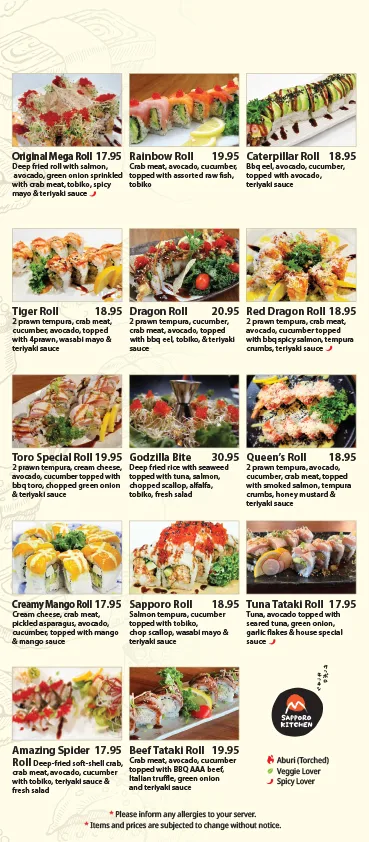 Menu, Sapporo Kitchen