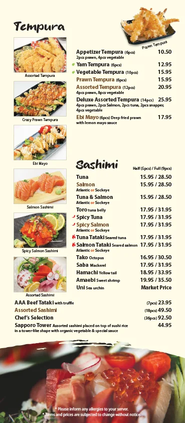 Menu, Sapporo Kitchen