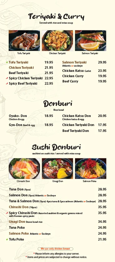 Menu, Sapporo Kitchen