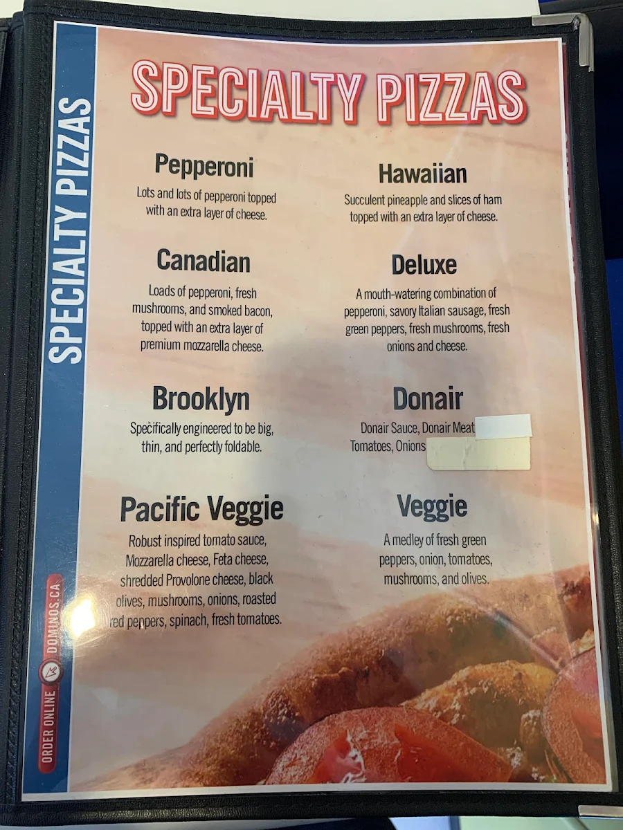 Menu, Domino's Pizza