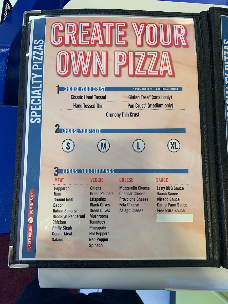 Menu, Domino's Pizza