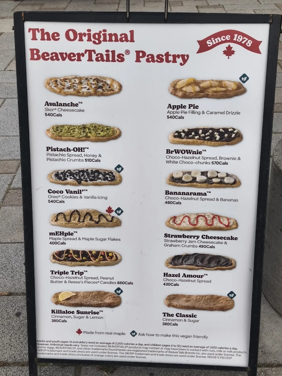 Menu, BeaverTails- Queues de Castor (Kingston Market St.)