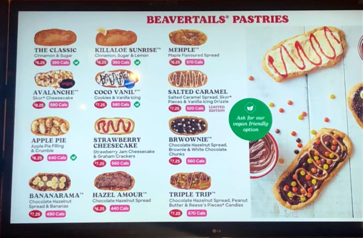 Menu, BeaverTails- Queues de Castor (Kingston Market St.)