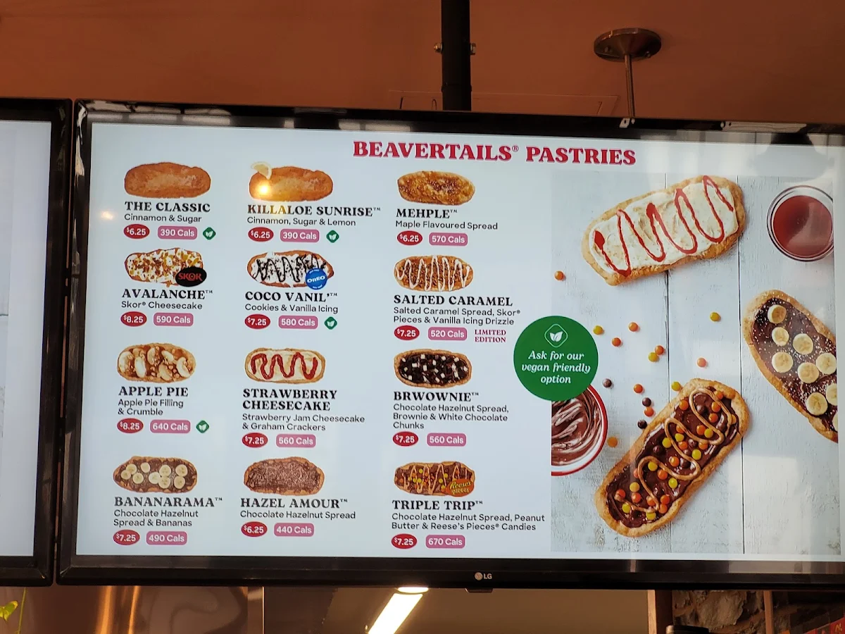 Menu, BeaverTails- Queues de Castor (Kingston Market St.)
